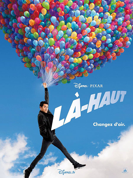 Jamel suspendu à des ballons de baudruche - affiche La-Haut