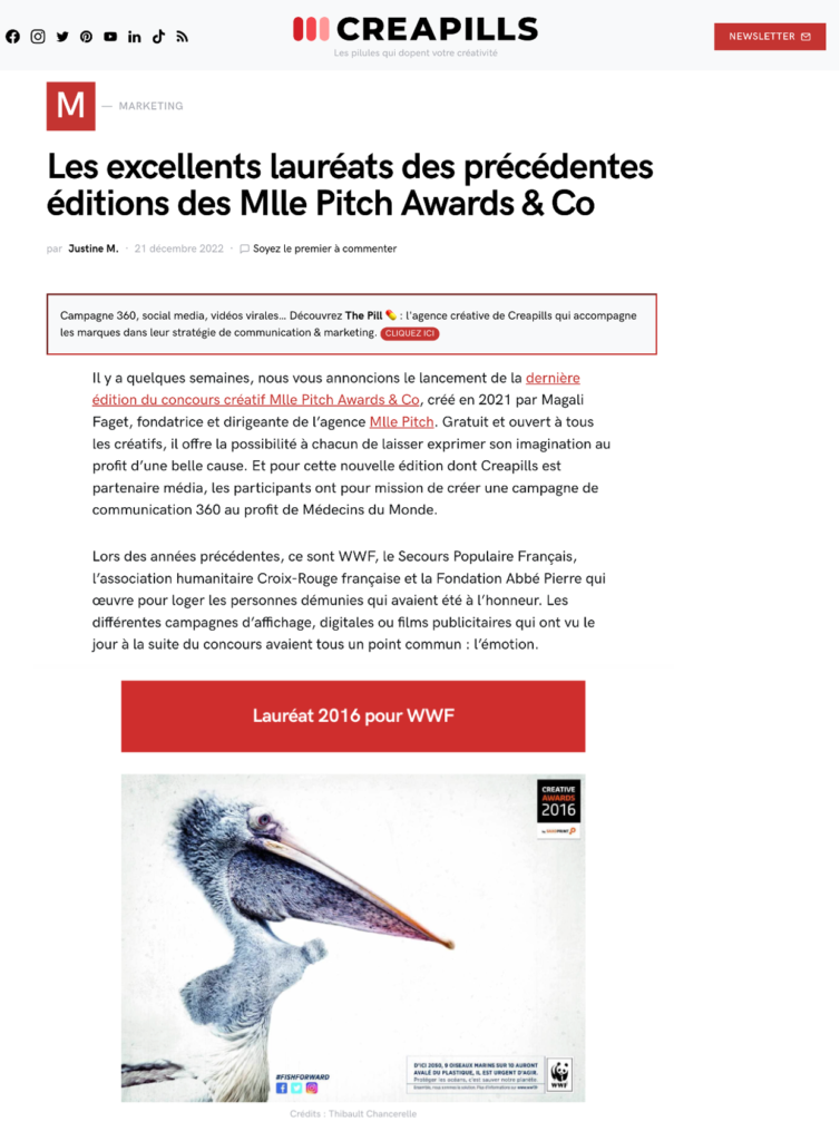 Article presse Creapills Mlle Pitch Awards & CO